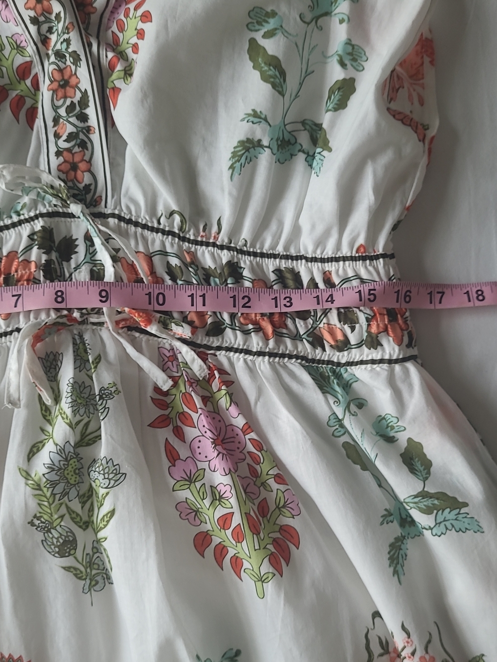 CeCe Maxi Floral Block Print Tiered White Dress with Pink, Green & Yellow Sz. M - Picture 6 of 16